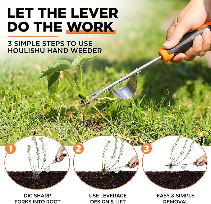 3 Pcs Garden Weeding Tool Set - Stainless Steel Manual Weed Puller with Non-Slip Handle for Yard Lawn Farm