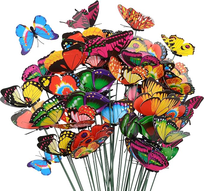 40 Pcs Decorative Butterfly Garden Stakes, 11.4 inch Waterproof Butterfly Picks for Flower Bouquet Arrangements, Colorful Plant Stick Kit Decorations for Patio Yard Pot (Multicolor)
