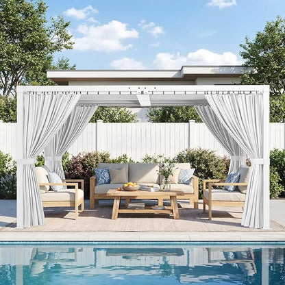Louvered Pergola 10' x 13' with Waterproof Curtains, Outdoor Aluminum Pergola with Reinforced Steel Roof, Heavy-Duty Hardtop Gazebo, Privacy Privacy Shaded Shelter, White