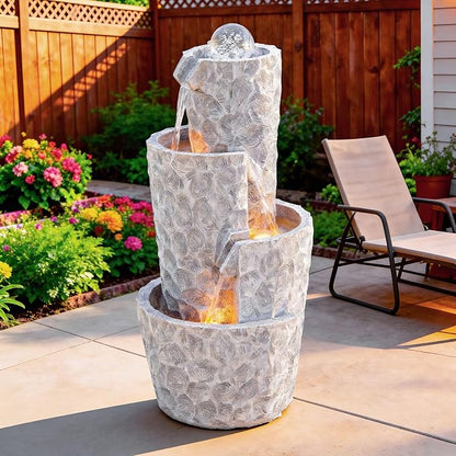 28" 4-Tier Twist Water Fountain with Rotating Crystal Ball, Exclusive Honeycomb Texture, Cascading Waterfalls, Weather-Resistant Outdoor Fountain Creates Tranquil Oasis for Garden Patio | Hammered Texture, Cascading Waterfalls, Weather-Resistant Outdoo...
