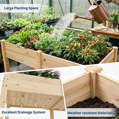 Garvee 72" x 26" Wooden Raised Garden Bed with Legs | Elevated Reinforced Planter Box for Outdoor Backyard/Patio/Balcony Vegetables, Herbs, Gardener w/Divider Panel, Natural