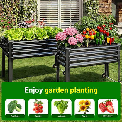 Land Guard 2 Pack Galvanized Raised Garden Bed with Legs & Wheels, 36×12×32in Metal Elevated Raised Planter Box for Backyard, Patio, Balcony, 300lb Capacity, Dark Grey