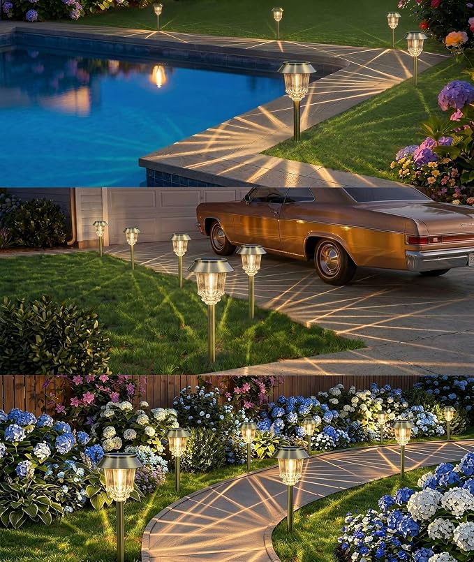 XMCOSY+ 4 Pack Solar Outdoor Lights, 40LM Dimmable Bright Garden Lights Solar Powered, Outdoor Solar Lights for Yard Landscape Lighting Driveway Walkway Path