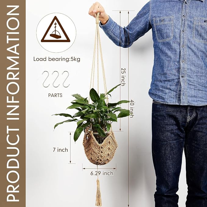 Shappy 3 Pack Boho Macrame Plant Hanger, Large Hanging Planter Plant Holder Pot Hanger Hanging Basket Wall Planters, Plants Lover Gift for Indoor Garden (Classic,Brown)