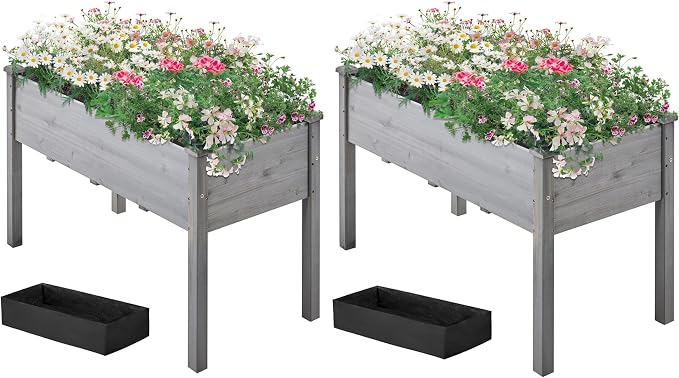 Topeakmart Elevated Planter Bed Outdoor, Wooden Raised Garden Bed, Rectangle Raised Bed with Stable Structure Wooden Garden Box Standing Planter for Garden/Patio/Backyard/Outdoor,2pcs