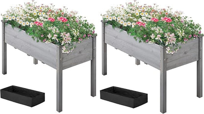Topeakmart Elevated Planter Bed Outdoor, Wooden Raised Garden Bed, Rectangle Raised Bed with Stable Structure Wooden Garden Box Standing Planter for Garden/Patio/Backyard/Outdoor,2pcs