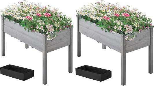 Topeakmart Elevated Planter Bed Outdoor, Wooden Raised Garden Bed, Rectangle Raised Bed with Stable Structure Wooden Garden Box Standing Planter for Garden/Patio/Backyard/Outdoor,2pcs