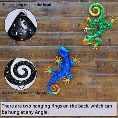 Metal Gecko Wall Decor Lizard Wall Sculpture Garden Art Hanging Indoor Outdoor Suitable for Patio Porch Fence Living Room Patio Decor.