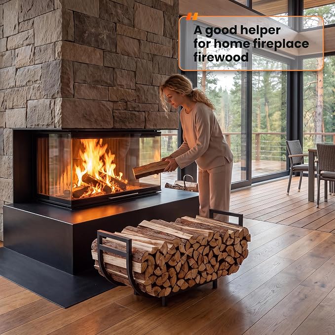HIHADUUM 34in Firewood Rack Outdoor Indoor with Log Carrier Bag - Heavy Duty Firewood Holder Storage with 400lbs Load Capacity Durable Log Holder Keep Firewood Organized Space Saving