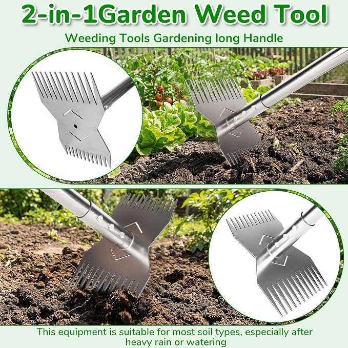 Garden Tools,Weeder Tool,63" Weed Puller Tool with Long Handle,24-Claw Steel Head-Easy Weeding Without Bending or Squatting Down,Weeding Tools Suitable for Farm Planting and Gardening