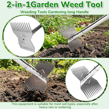 Garden Tools,Weeder Tool,63" Weed Puller Tool with Long Handle,24-Claw Steel Head-Easy Weeding Without Bending or Squatting Down,Weeding Tools Suitable for Farm Planting and Gardening