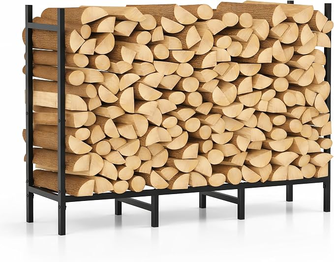 CADUKE Firewood Rack Outdoor, Adjustable 4FT to 2.64FT Heavy Duty Wood Racks for Firewood, Metal Log Rack Wood Storage for Indoor Fireplace Patio, Black