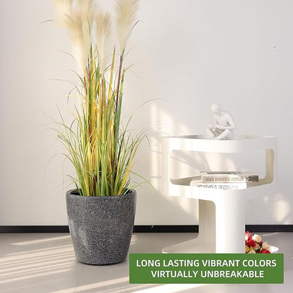 Dexceder 15x14 Self Watering Planter with Wheels (Stone Matte) | Inner Pot Design, Thickened Large Floor Standing Flower Plant Pot with Water Level Indicator Indoor Outdoor