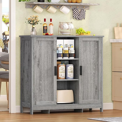 Iwell Storage Cabinet with 2 Doors and 4 Adjustable Shelves, Buffet Cabinet with Storage, Floor Cabinet for Living Room, Entryway, Kitchen, Rustic Gray
