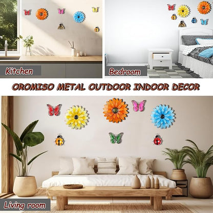 13pcs Metal Wall Decoration, Flowers, Butterflies, Bees, Ladybugs Colorful DIY Wall Decor Hanging Garden Fence Art for Indoor Outdoor Patio Yard Home Farmhouse, Gift for Family Friend