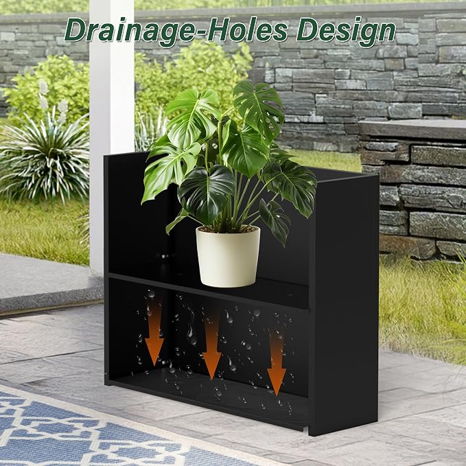 Metal Tall Planter 38" L x 12" W x 30" H | Long Rectangular Planter Box, Drainage Holes & Removable Shelf, Heavy Duty Steel Planter for Tall Plants, Flowers or Shrubs