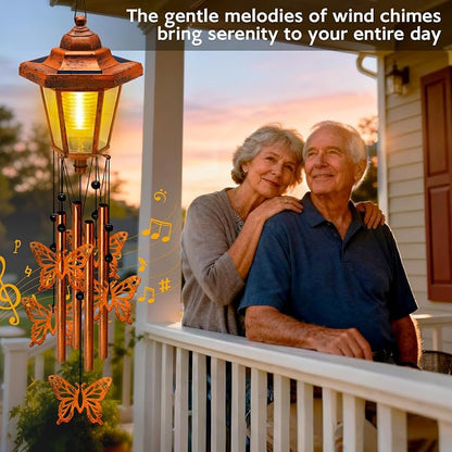 2 Pack Solar Butterfly Wind Chimes, Gifts for Women Mom Grandma Wife Sister Daughter Neighbor, Classic Bronze Wind Chimes With Wind Catcher Solar Decor Light For Outdoor Garden Patio Yard Porch Window
