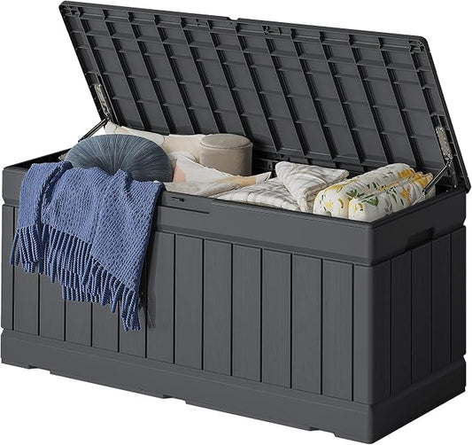 78 Gallon Deck Box Outdoor Indoor Waterproof Storage Box for Patio Furniture, Pool Accessories, Garden Tools, and Cushion Storage, Gray