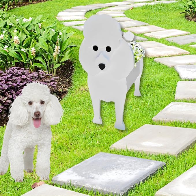 Poodle Dog Planter Pots, 9.45 x 8.35 x 13.39 Inches | Dog Flower Pot, Cute Animal Shaped Plant Pot, Gifts for Women & Pet Lovers, Indoor Outdoor Garden Home Office Decor