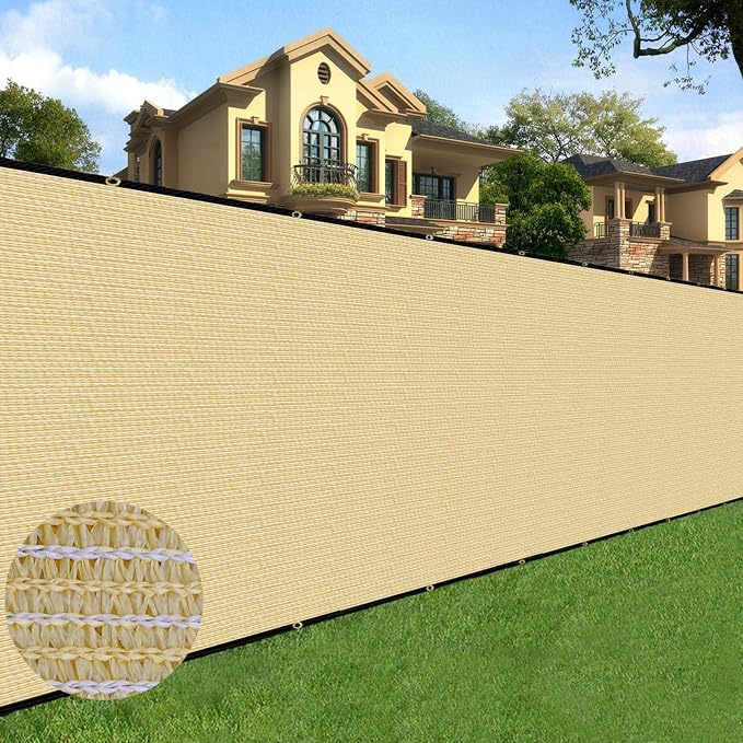Sunnyglade 6 feet x 50 feet Privacy Screen Fence Heavy Duty Fencing Mesh Shade Net Cover for Wall Garden Yard Backyard (Sand, 6 ft X 50 ft)