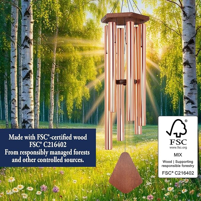 Wind Chimes Outdoor Large Deep Tone, 44 Inch Sympathy Wind Chime Outdoor, Memorial Wind-Chime with 6 Tuned Tubes, Elegant Chime for Garden, Patio, Balcony and Home Decor, Rose Gold