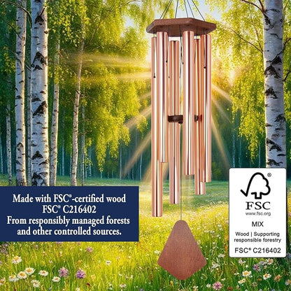 Wind Chimes Outdoor Large Deep Tone, 44 Inch Sympathy Wind Chime Outdoor, Memorial Wind-Chime with 6 Tuned Tubes, Elegant Chime for Garden, Patio, Balcony and Home Decor, Rose Gold