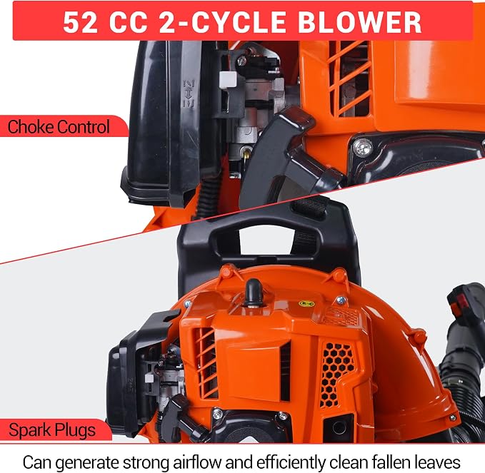 52CC Backpack Leaf Blower, 780 CFM & 270 MPH | 2.2-HP 2-Cycle Gas Powered Leaf Blower, for Heavy Duty Lawn Care, Wet Leaf & Debris Clean