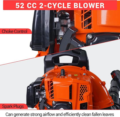 52CC Backpack Leaf Blower, 780 CFM & 270 MPH | 2.2-HP 2-Cycle Gas Powered Leaf Blower, for Heavy Duty Lawn Care, Wet Leaf & Debris Clean