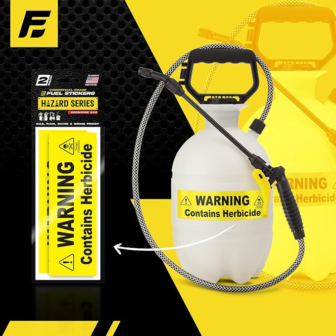 Herbicide Sticker - Warning Label Signage for Pump and Garden Sprayers: Weather and Fade Resistant, Extreme Stick, Commercial Grade, Herbicide Labels - USA Made (2 Labels)