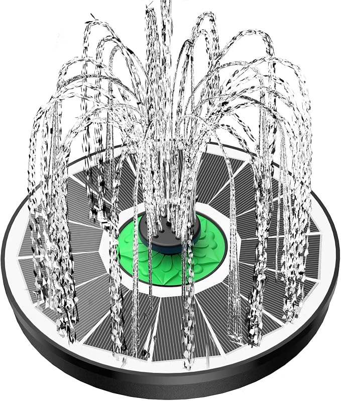 Yzert Solar Fountain for Bird Bath Glass - No Battery, 3.5W Solar Bird Bath Fountains Green Flower with 4 Fixed Rods & 7 Nozzles, Solar Powered Water Fountain for Outdoor, Pond, Pool, Garden