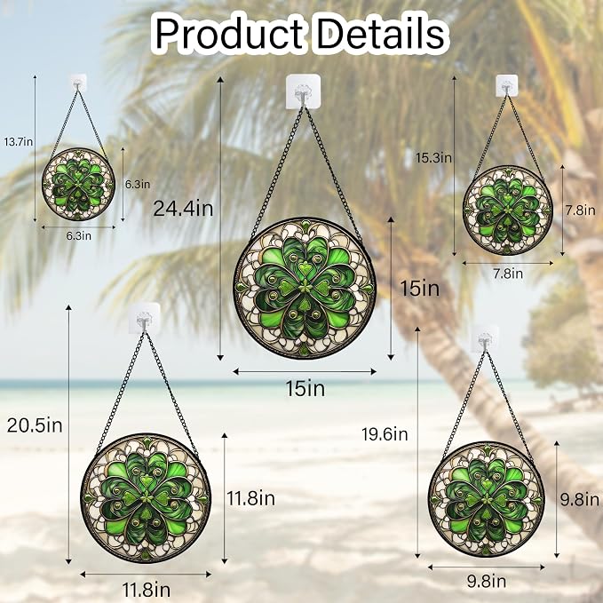 DASTOLL Stained Glass Window Hanging St. Ripak Festival Green Lucky Clover 6.3" - Suncatcher Door Garden Sun Catcher Ireland Decor Mother's Day for Mom Woman Her Men Sisters
