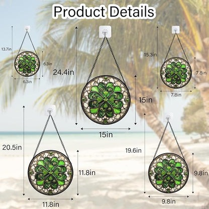 DASTOLL Stained Glass Window Hanging St. Ripak Festival Green Lucky Clover 6.3" - Suncatcher Door Garden Sun Catcher Ireland Decor Mother's Day for Mom Woman Her Men Sisters
