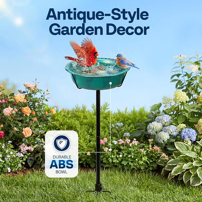 VIVOHOME Bird Bath for Outside, Outdoor 13'' Birdbath Bowl with Metal Ground Stake, Weather-Resistant ABS Bird Bath and Feeder for Garden, 1.45 Gallons, Green