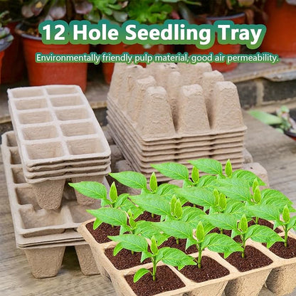 120 Cells Seed Starter Tray, 10 Pack Plant Starter Kit | Biodegradable Peat Pots with 100 Labels, Seed Starter Kit for Seedlings, Herbs, Vegetables, Indoor and Outdoor Gardening