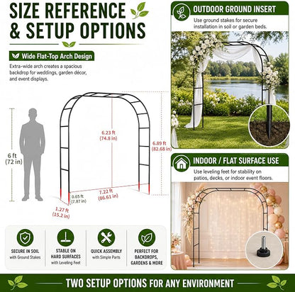 SUNLPH Thickness Metal Garden Arch Trellis for Climbing Plants, Rustproof, Black, 4.6x8.2 or 7.2x6.9 Ft, Wedding Arbor Archway for Bridal Party Flower Decoration