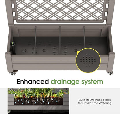 Fancyango Raised Garden Bed with Wheels 61.2" H -Gray | Resin Elevated Garden Planter Box with Trellis, Outdoor Planter Box for Veggies Herbs Patio Balcony Backyard