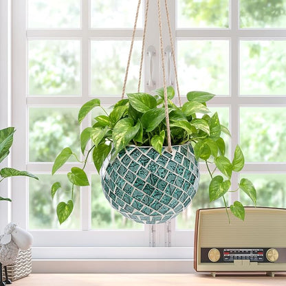 Ceramic Hanging Planter Mosaic Hanging Flower Pot Small Plant Pot for Indoor Plant Disco Ball Planter with Drainage