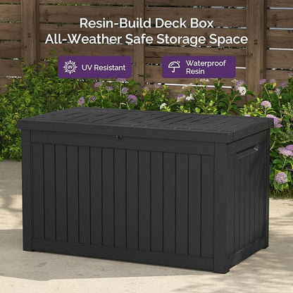 Sersper 230 Gallon Outdoor Storage Box, Resin Deck Box, Waterproof and UV Resistant Package Delivery Box for Patio Cushions, Pool Supplies, Lockable, Black
