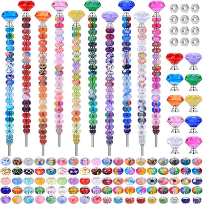 AIPRIDY DIY Crystal Beaded Fairy Wand Garden Stakes Kit, Colorful Decorative Wands with Assembly Guide, 12 or 10 Inch Threaded Rods,Outdoor Garden Decoration Set (238, Rainbow+Diamond Top)