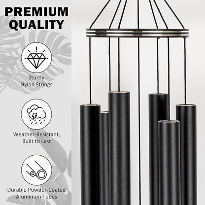 Vanquer Wind Chimes for Outside Deep Tone - 48'' Wind Chimes Outdoor Clearance, Deep Tone, Memorial WindChimes, Outdoor Décor, Wind Spinner, Sympathy Gift, Patio, Home Décor (Black)