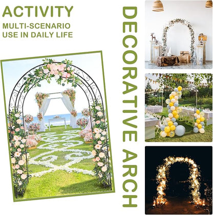 Outvita 7FT Metal Garden Arch Arbor, Black Trellis Frame | Heavy duty metal arbour with 7 in ground stakes; for roses, vines, lawn, patio, wedding & party decor