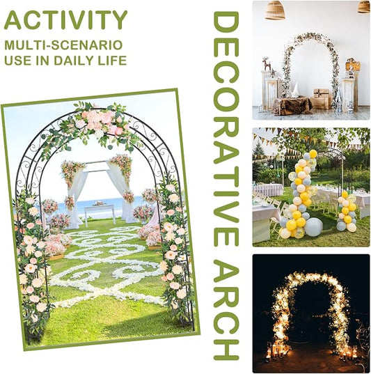 Outvita 7FT Metal Garden Arch Arbor, Black Trellis Frame | Heavy duty metal arbour with 7 in ground stakes; for roses, vines, lawn, patio, wedding & party decor