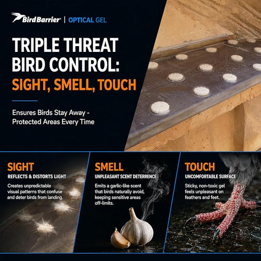 Bird Barrier Optical Gel Bird Deterrent – 200 Pack All-Natural Bird Gel – Deters Most Species Including Pigeons, Woodpeckers, Gulls, Crows, Starlings – Ideal for Ledges, Balconies, Signs, Equipment