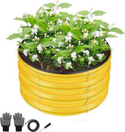 ZXZYHFTY Raised Garden Bed, 0.6 mm Galvanized Steel Round Planter Box with Open Bottom, Yellow, 2 x 2 x 1 FT, 1 Pack