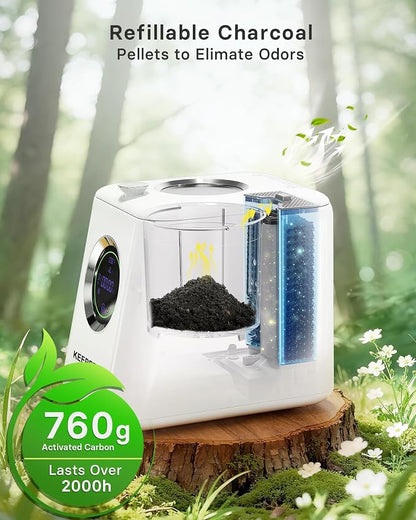 1 Gallon Electric Kitchen Composter, Smart Mill Food Recycler with Large Touch Screen, Compost Bin Indoor with 4 Sharktooth Blades, 0.5kWh Per Cycle Energy-efficient, Odorless, Low Noise,Auto-Cleaning