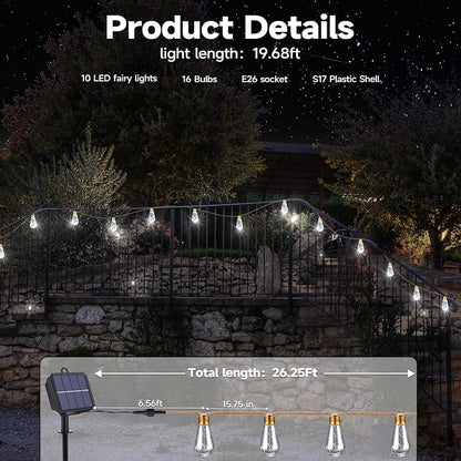 Solar Outdoor String Lights, 20Ft Vintage Rope Hemp Solar Patio Lights, Waterproof White Solar Powered String Lights With 8 Modes 16 Shatterproof Bulbs for Garden Yard Fence Stairs Balcony Café Bistro