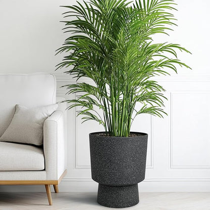 2-Pack 16.8" Black Terrazzo Pedestal Planters with Drainage Holes | Set of 2 PP pedestal planters with black terrazzo finish, drainage plugs, and weather-resistant surface for porch or patio