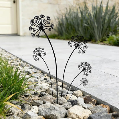 KODIBO 5-Pack Metal Garden Stakes, Black Dandelion Outdoor Yard Art Decor | Outdoor-Resistant Metal, Black Dandelion Silhouette, Matte Powder-Coated, Modern Minimalist Garden Accents for Lawn Patio