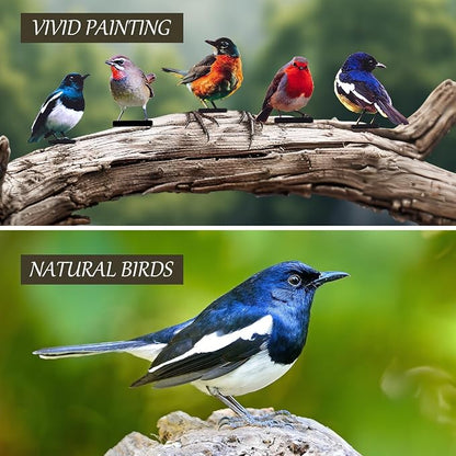 HUYIENO 5PCS Vivid Metal Birds Fence Decor 2D Dual Side Color Painted Outdoor Garden Natural Bird Sculptures for Outdoor Fences, Patio, Garden and Bird Lovers