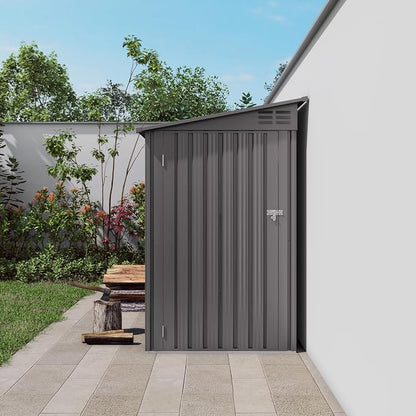 Outdoor Metal Storage Shed, Galvanized Steel Garden Shed with Sloped Roof & Air Vents, Waterproof Rust-Resistant Backyard Tool Storage House for Patio Lawn Garden Trash Can Storage, Easy Assembly